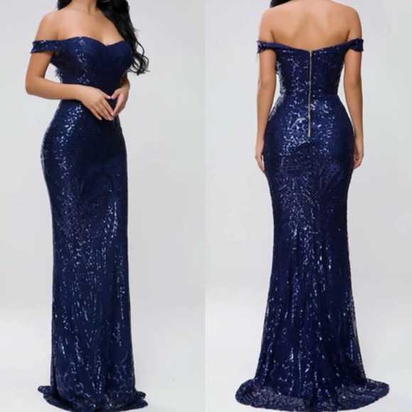 Luxurious sequins mermaid zip back formal party evening wedding prom dress - Picture 2 of 8